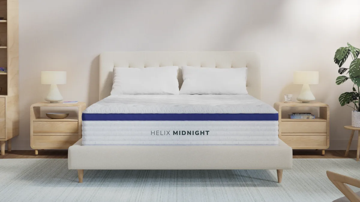 Helix Midnight mattress on an upholstered bed