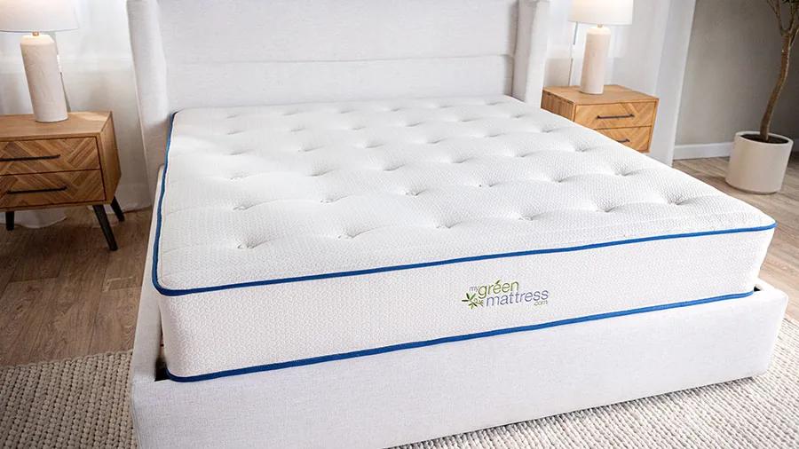 My Green Mattress Natural Escape on a cream bed