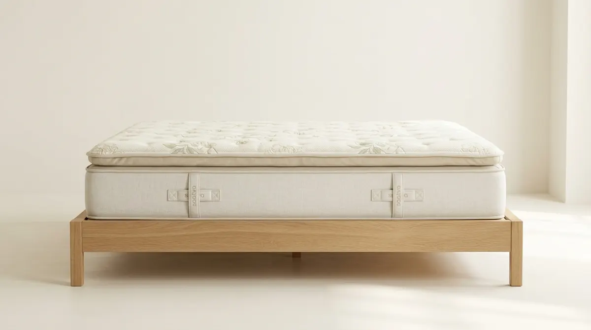 Saatva Latex Hybrid natural mattress direct head-on studio photo
