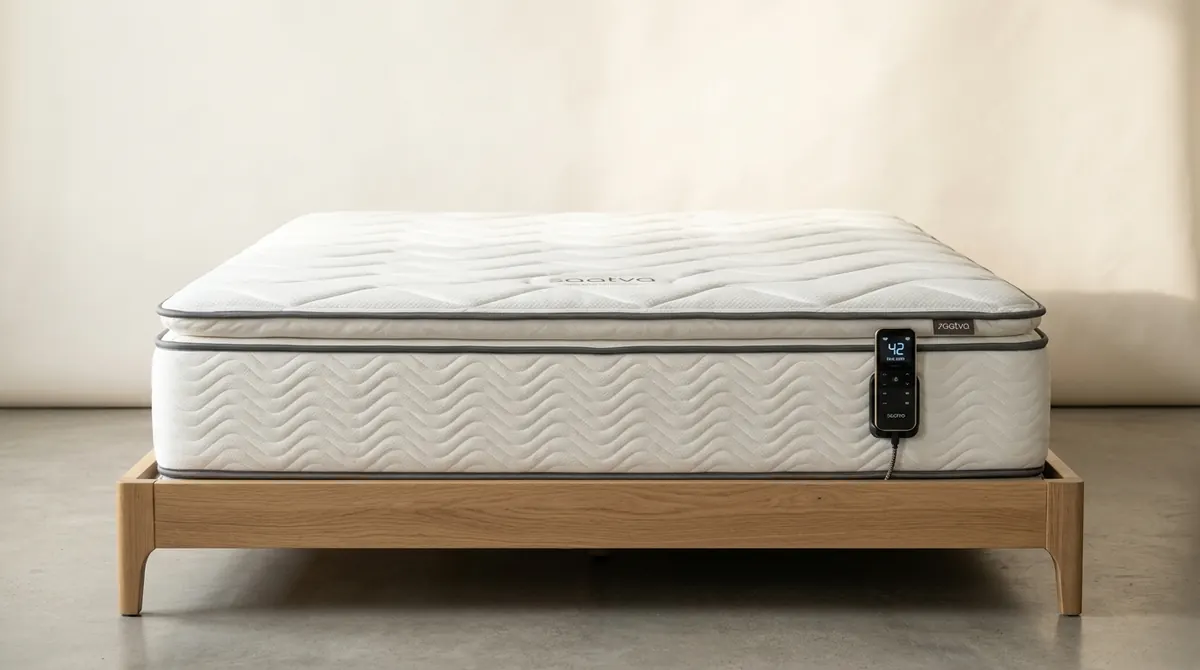 Saatva Solaire adjustable smart airbed head-on studio photo