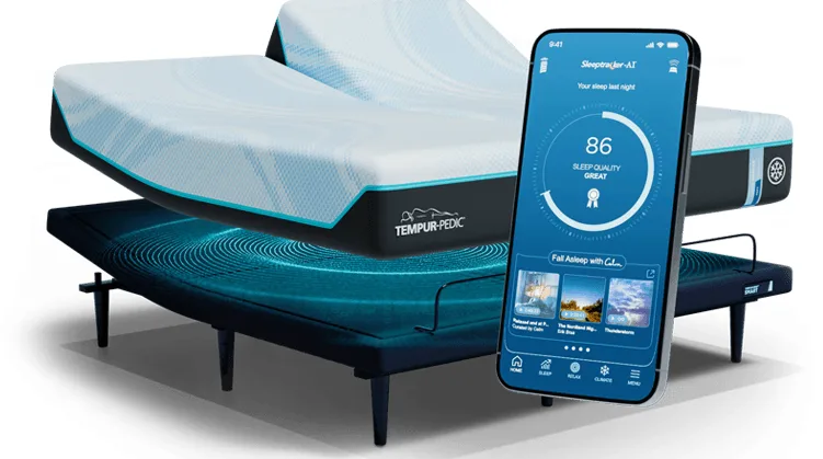 TEMPUR-Ergo Smart Base, split and raised, with the Sleeptracker-AI app