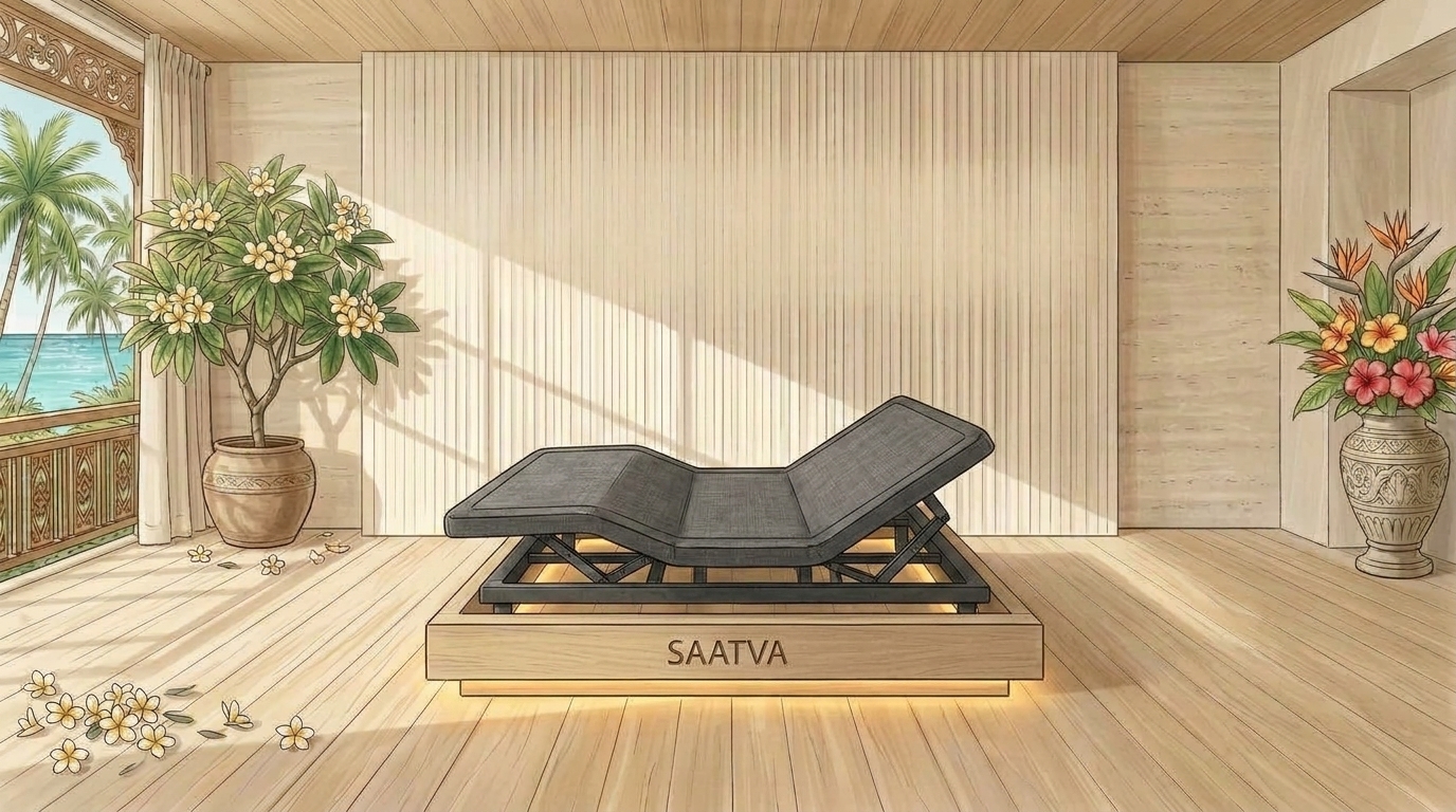 Saatva Adjustable Base Plus deconstructed architectural watercolor illustration