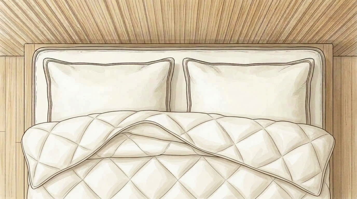Saatva Diamond Quilted All-Season Duvet Comforter architectural watercolor illustration