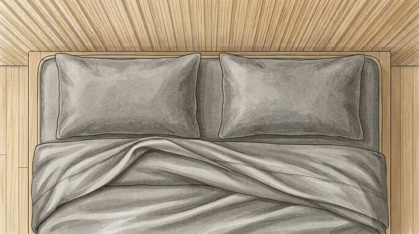Saatva Organic Velvet Flannel Sheet Set architectural watercolor illustration