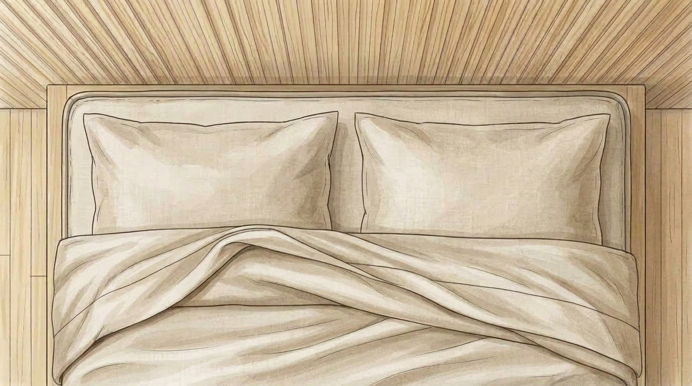 Saatva Belgian Linen Sheet Set architectural watercolor illustration