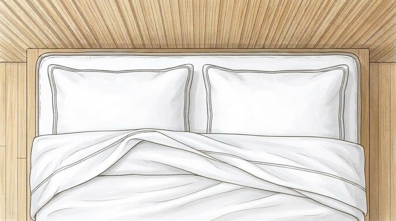 Saatva Organic Percale Sheet Set architectural watercolor illustration