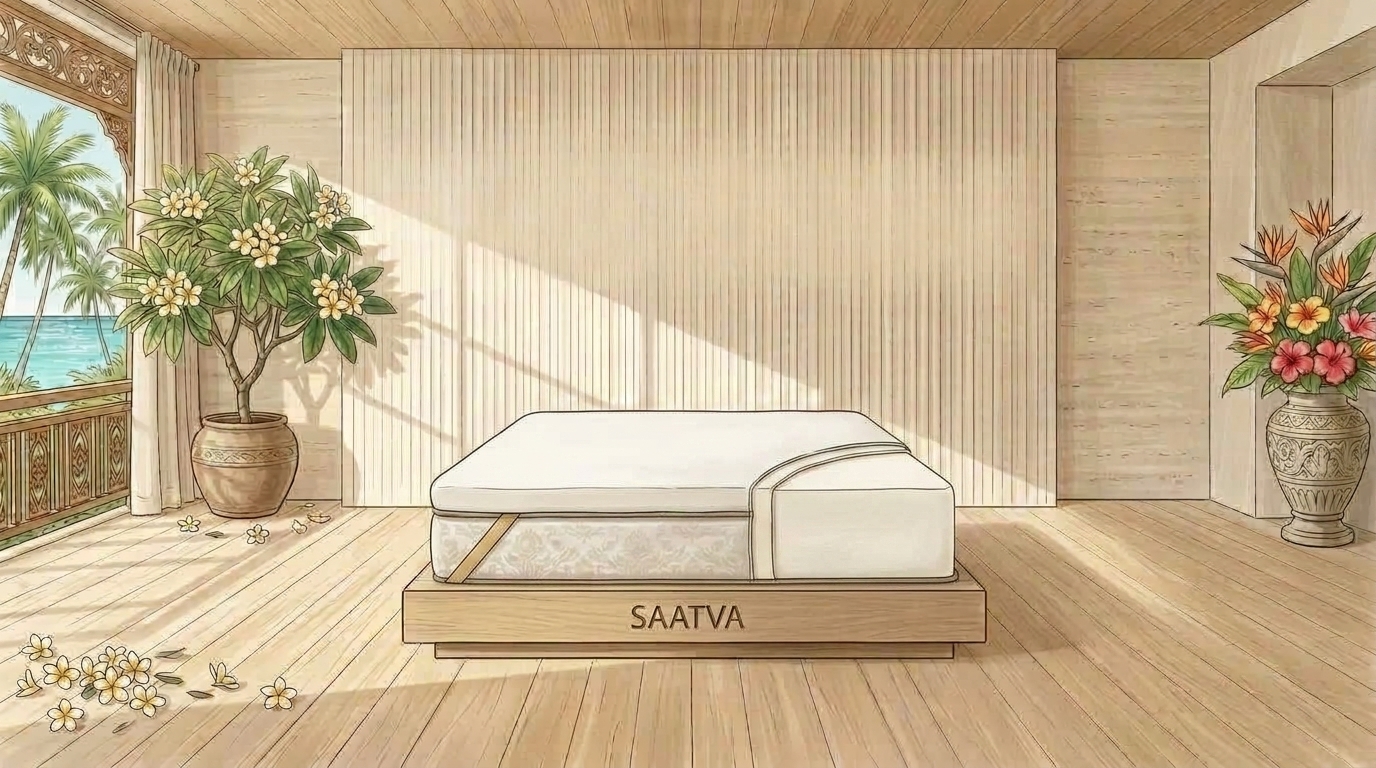Saatva High-Density Foam Topper deconstructed architectural watercolor illustration
