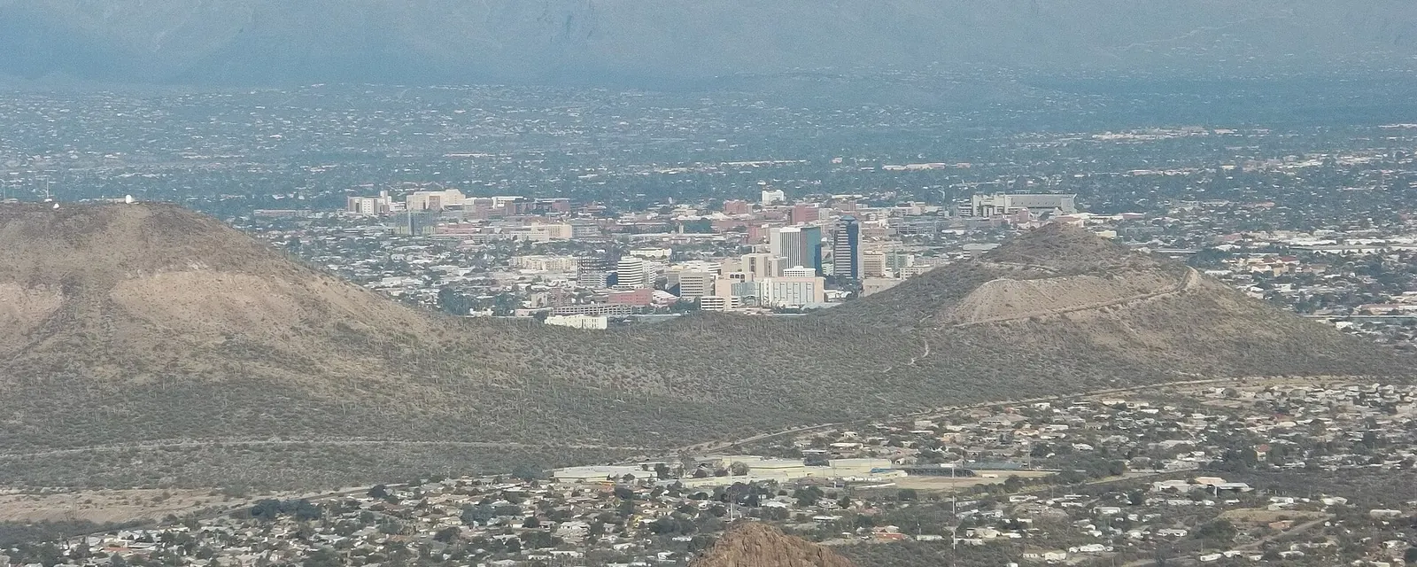 Downtown Tucson seen from the mountains west of the city