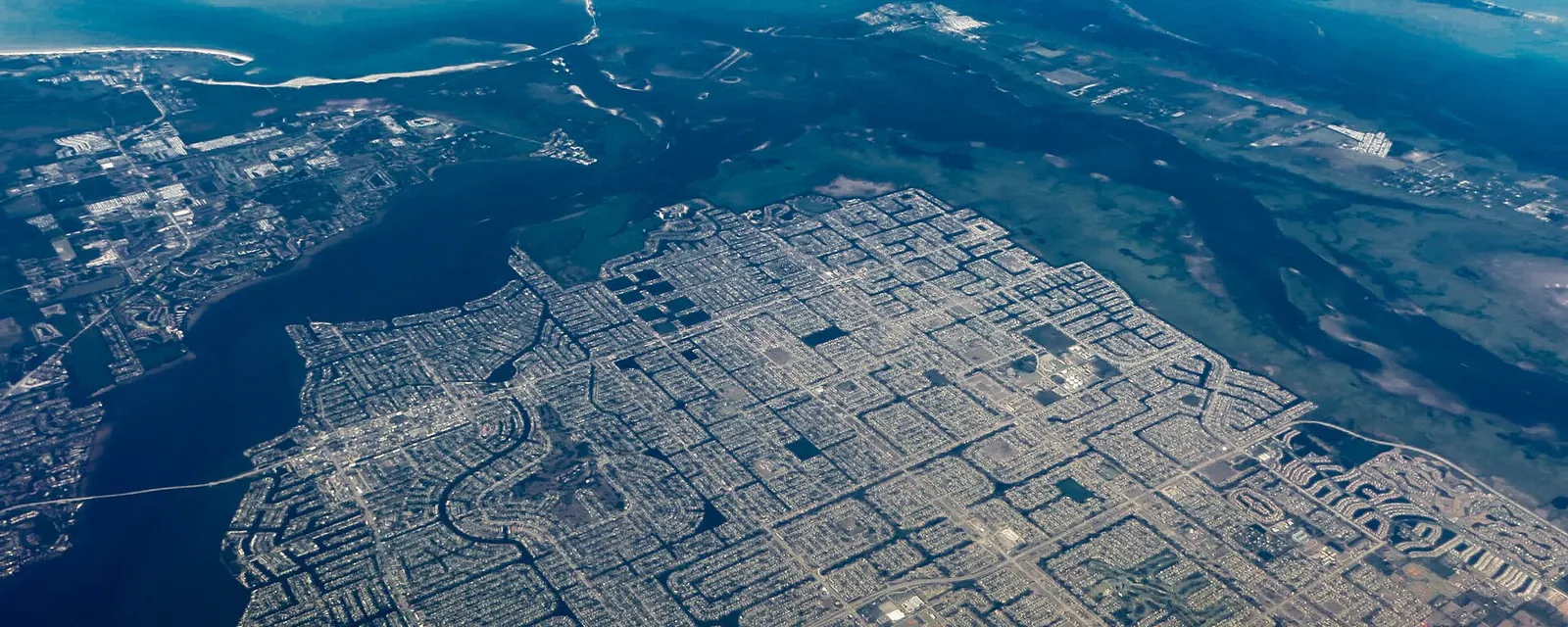 Aerial view of Cape Coral and its canals
