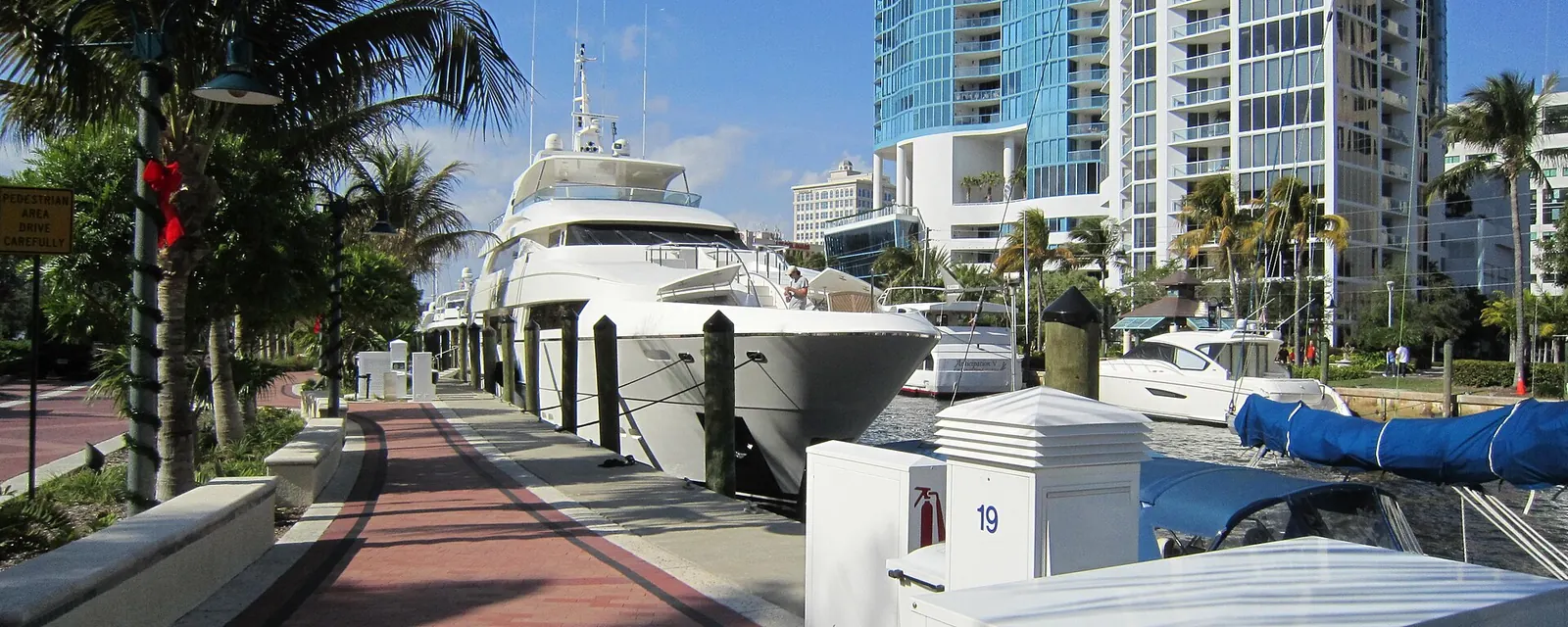 Boats and towers along the Riverwalk in Fort Lauderdale