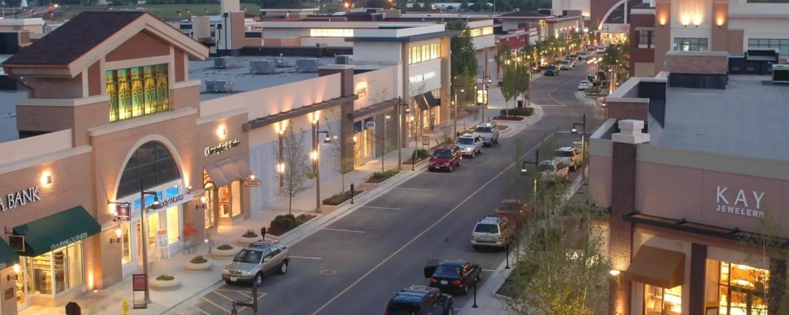 Shops along a street in Bolingbrook