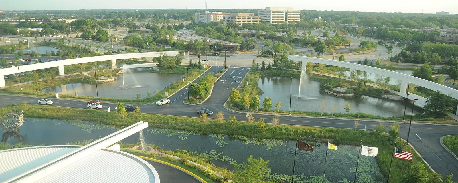 Ponds and walkways seen from above in Schaumburg
