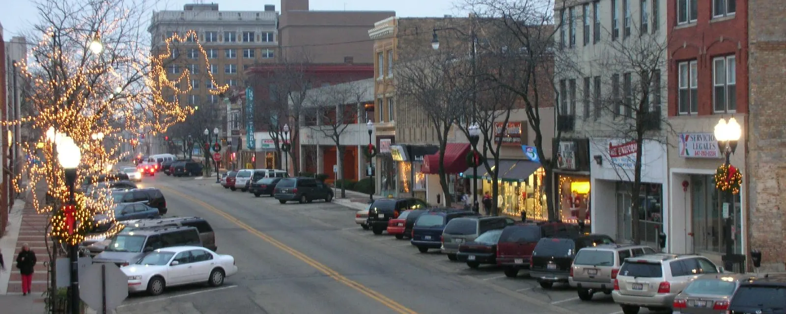 Downtown Waukegan decorated for the holidays
