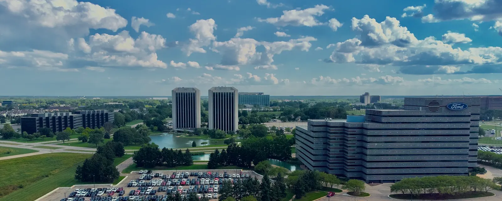 Office towers in Dearborn from above