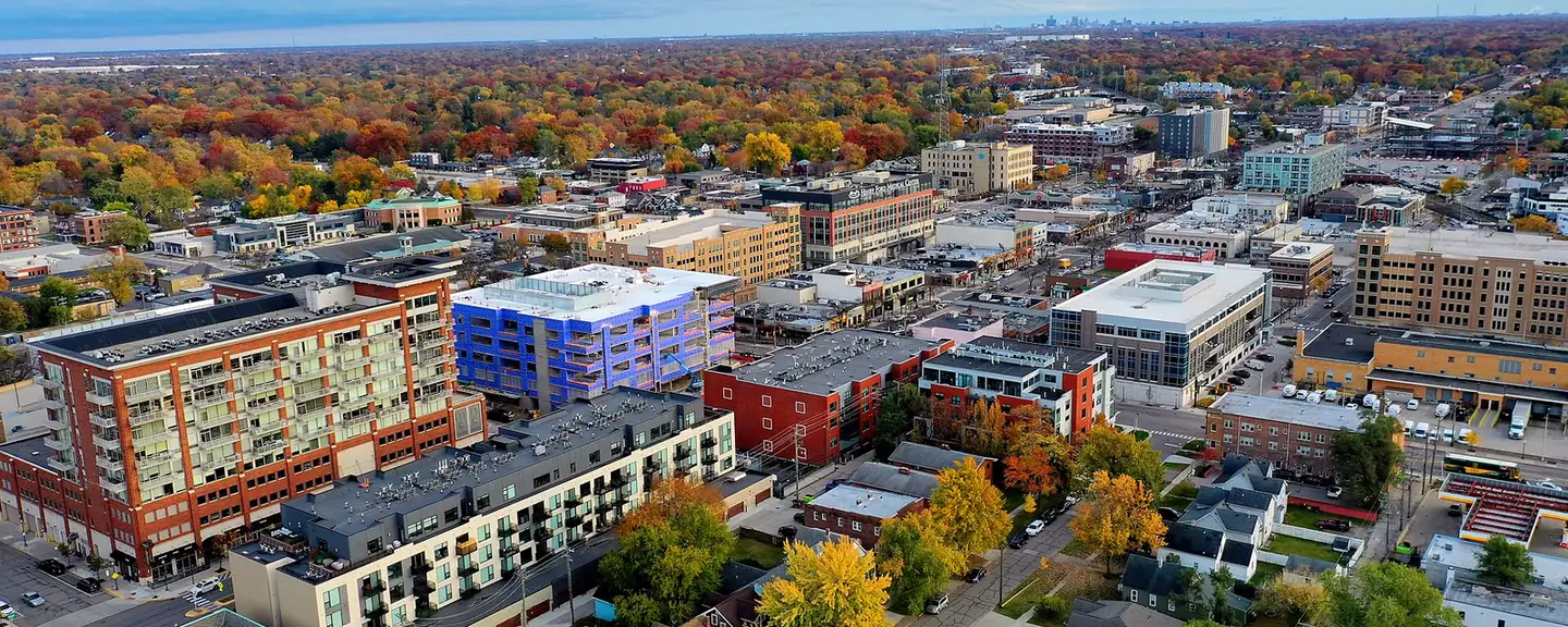 Downtown Royal Oak from above in the fall