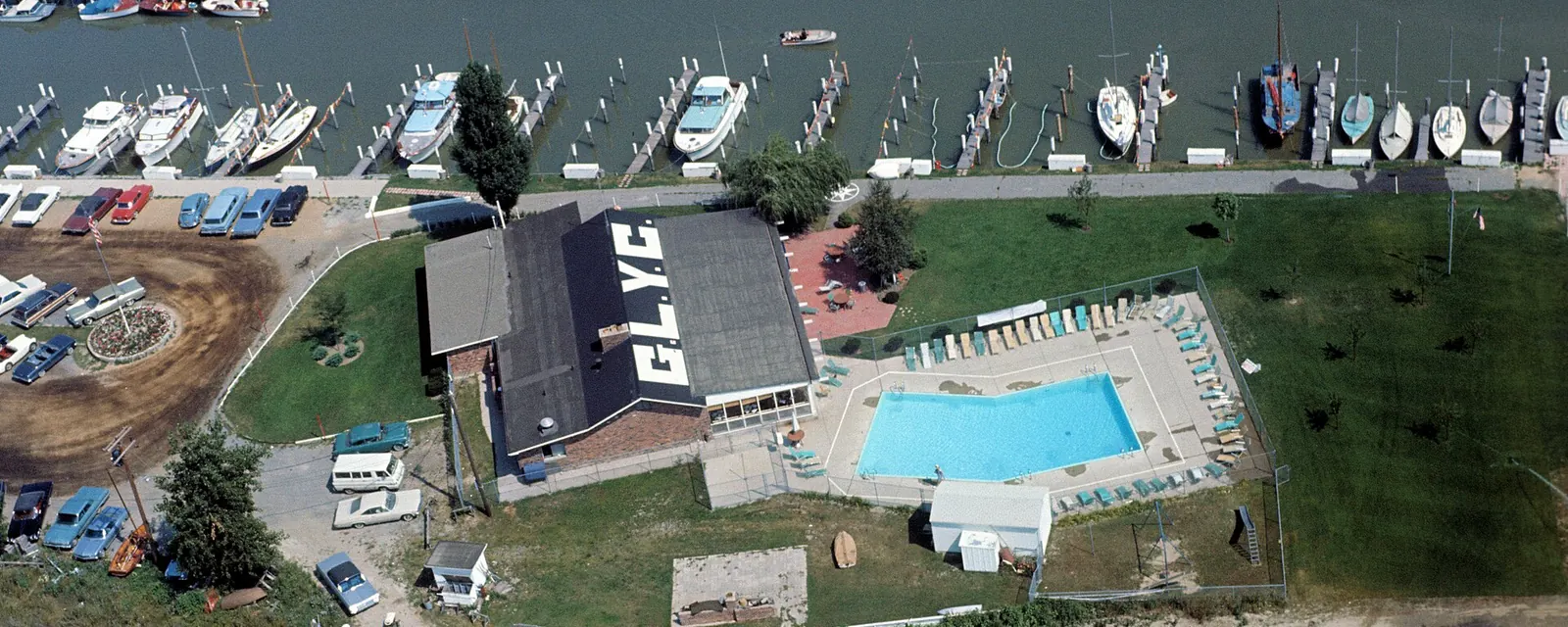 A yacht club marina on Lake St. Clair in St. Clair Shores, seen from above