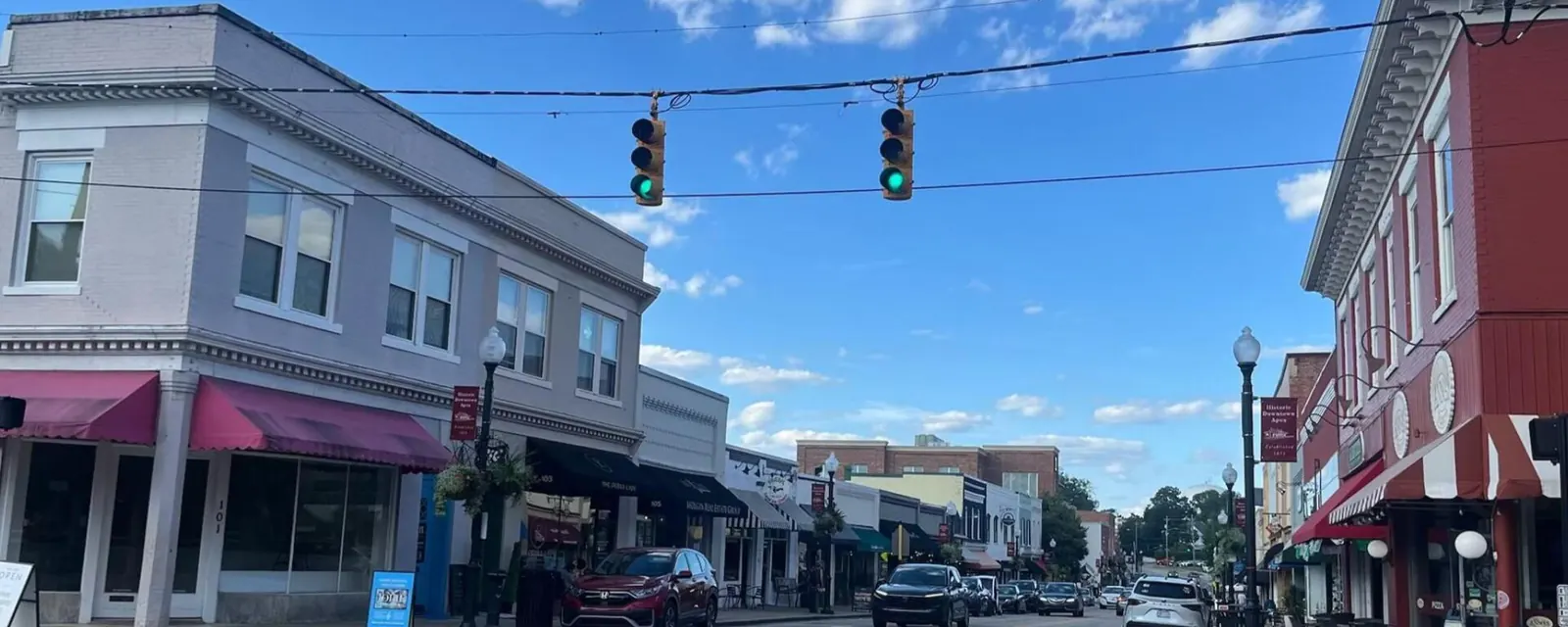 Shops along the main street in downtown Apex