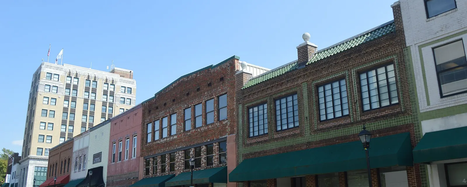 Brick storefronts on Main Street in downtown Burlington