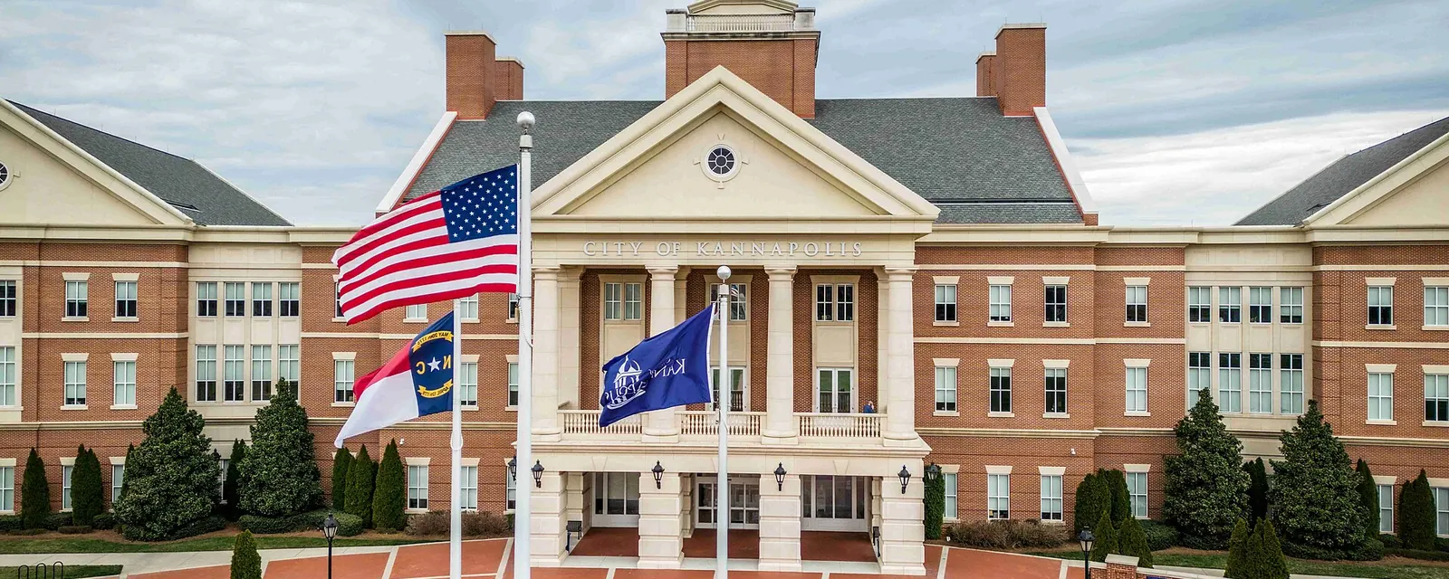 Kannapolis City Hall with its flags
