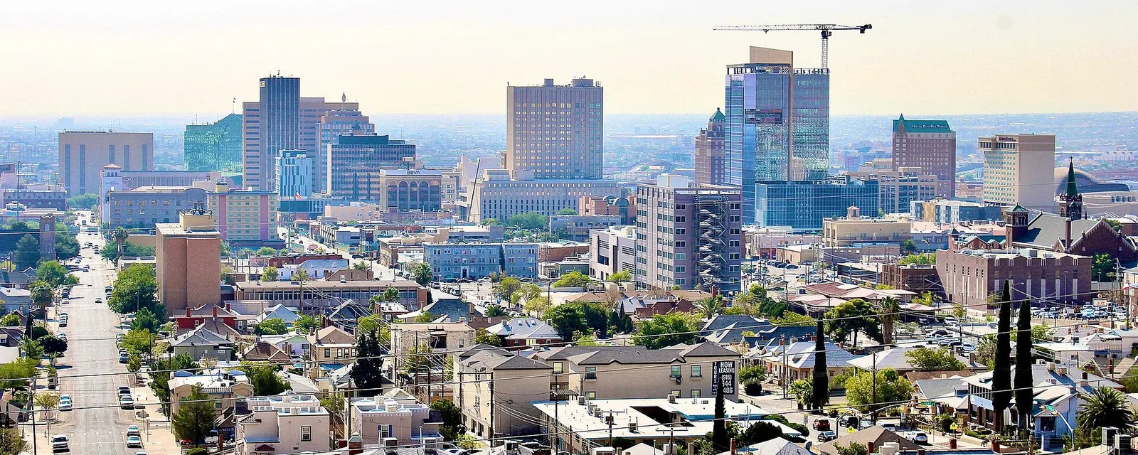 Downtown El Paso skyline above the rooftops