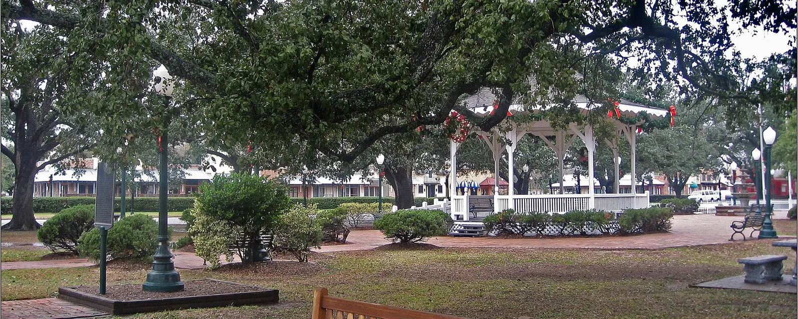 Gazebo under the oak trees in League Park, League City