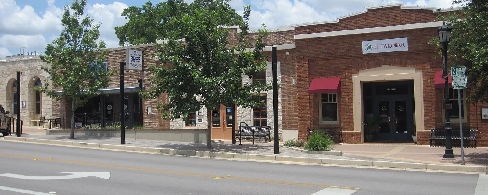 Brick storefronts on Main Street in downtown Round Rock
